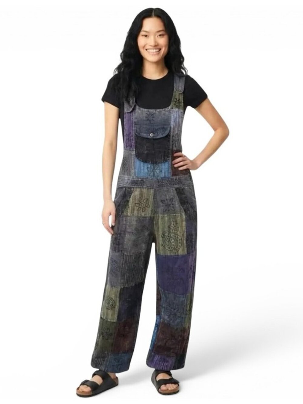 Ark Imports Enya Hand Printed Patchwork Cotton Overalls Women’s Size Small